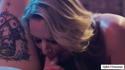 TS Janie Blade fucks a milf at pool hall