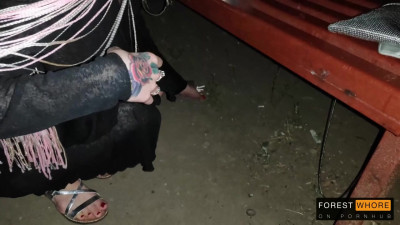 Forest Whore - Night naked walk, licking public toilet and public fetishes