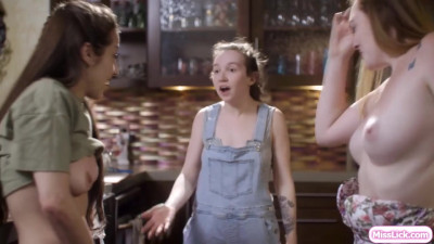 Lesbian apprentice is licked on the job
