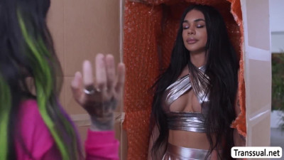 Chubby lesbians get fucked by human TS sex toy